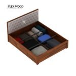Solid Sheesham Wood Bed with Box Storage and Upholstery Headboard(honey finish) - Image 3