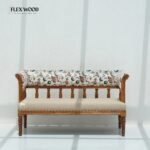 Bench with Back Rest in Honey Finish Mango Wood – Cotton Upholstery