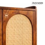 Sheesham Wooden Bar Cabinet with Cane Doors & Wine Storage for Living Room - Image 6