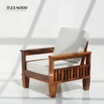 Flexwood 3+1+1 Sheesham Wood Sofa Set with Cushions – Honey Finish - Image 5