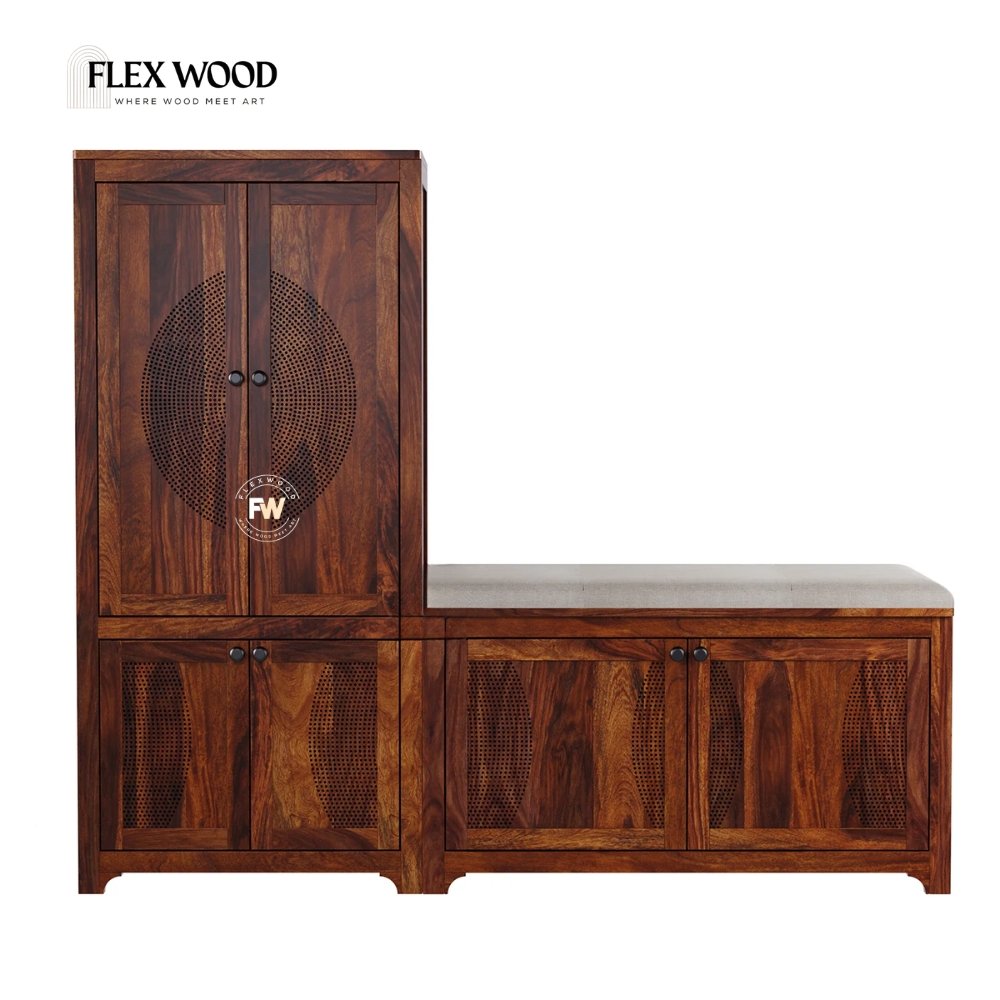 21 Solid Sheesham Wood Shoe Rack Cabinet With Seating Bench - Image 1