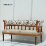 Bench with Back Rest in Honey Finish Mango Wood – Cotton Upholstery - Image 2