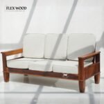 Flexwood 3+1+1 Sheesham Wood Sofa Set with Cushions – Honey Finish - Image 6