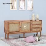 Flexwood TV Cabinet & Sideboard with Cane Design( natural finish) - Image 2