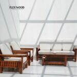Flexwood 3+1+1 Sheesham Wood Sofa Set with Cushions – Honey Finish - Image 2
