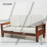 Flexwood 3+1+1 Sheesham Wood Sofa Set with Cushions – Honey Finish - Image 8