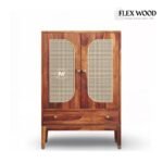 Wooden Bar Cabinet with Cane Doors in Solid - Image 2