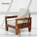Flexwood 3+1+1 Sheesham Wood Sofa Set with Cushions – Honey Finish - Image 7