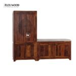 Solid Sheesham Wood Shoe Rack Cabinet With Seating Bench - Image 2