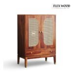 Wooden Bar Cabinet with Cane Doors in Solid - Image 3