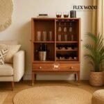 Wooden Bar Cabinet with Cane Doors in Solid - Image 5