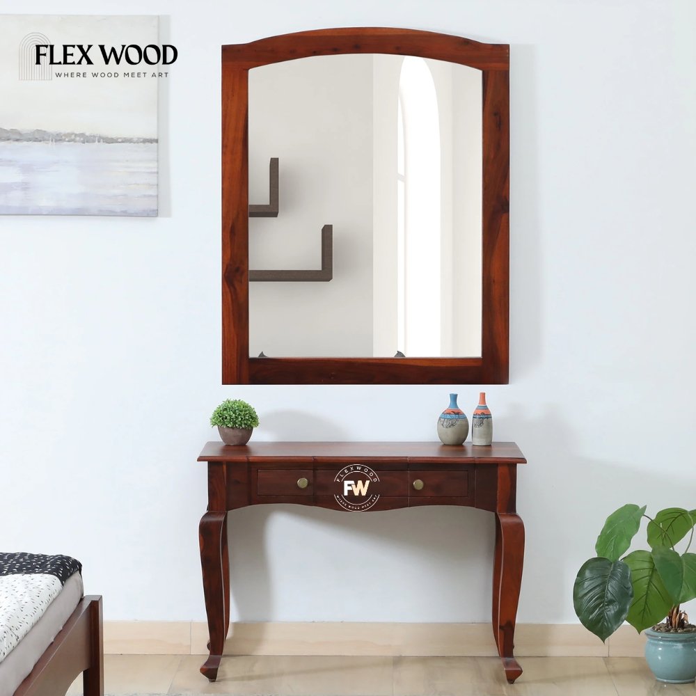 28 Sheesham Wood Dressing Cabinet In Honey Oak Finish With Mirror - Image 1