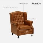 Leather Chesterfield Wing Chair In Tan Finish - Image 4