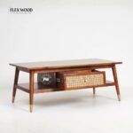 Flexwood Solid mango  Wood Rattan Cane One Drawer Coffee Table(honey finish) - Image 3