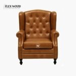 Leather Chesterfield Wing Chair In Tan Finish - Image 2