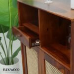 Rattan cane Sheesham Wood Bar Cabinet with Cane Doors & Storage - Image 4
