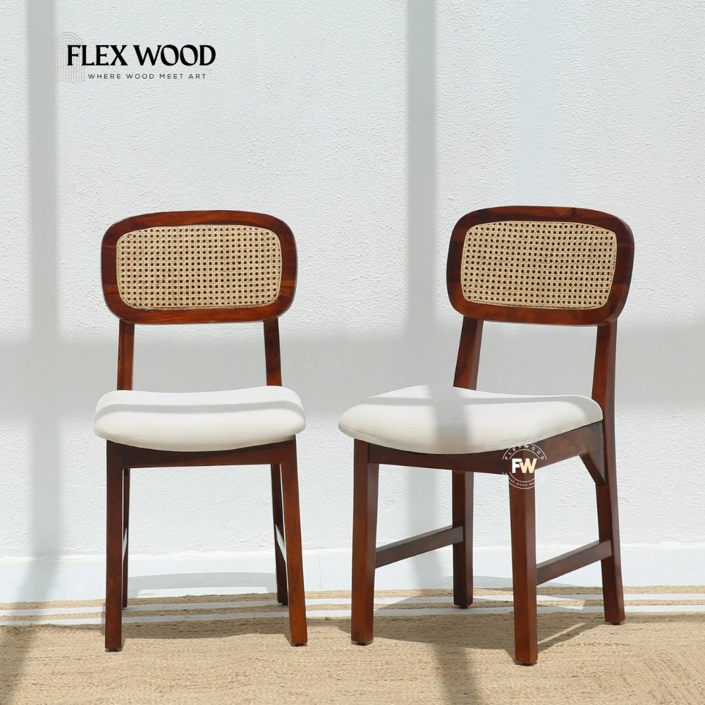 4 Sheesham Wood Dining Chair with Cane Back & Cushioned Seat set of 2 (honey finish) - Image 1