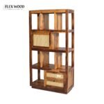 Flexwood cane Solid Wood Bookshelf in (teak Finish) - Image 3