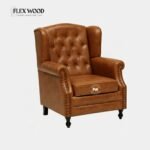 Leather Chesterfield Wing Chair In Tan Finish - Image 3
