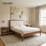 Flexwood solid wood  Non-Storage Bed( brown finish)