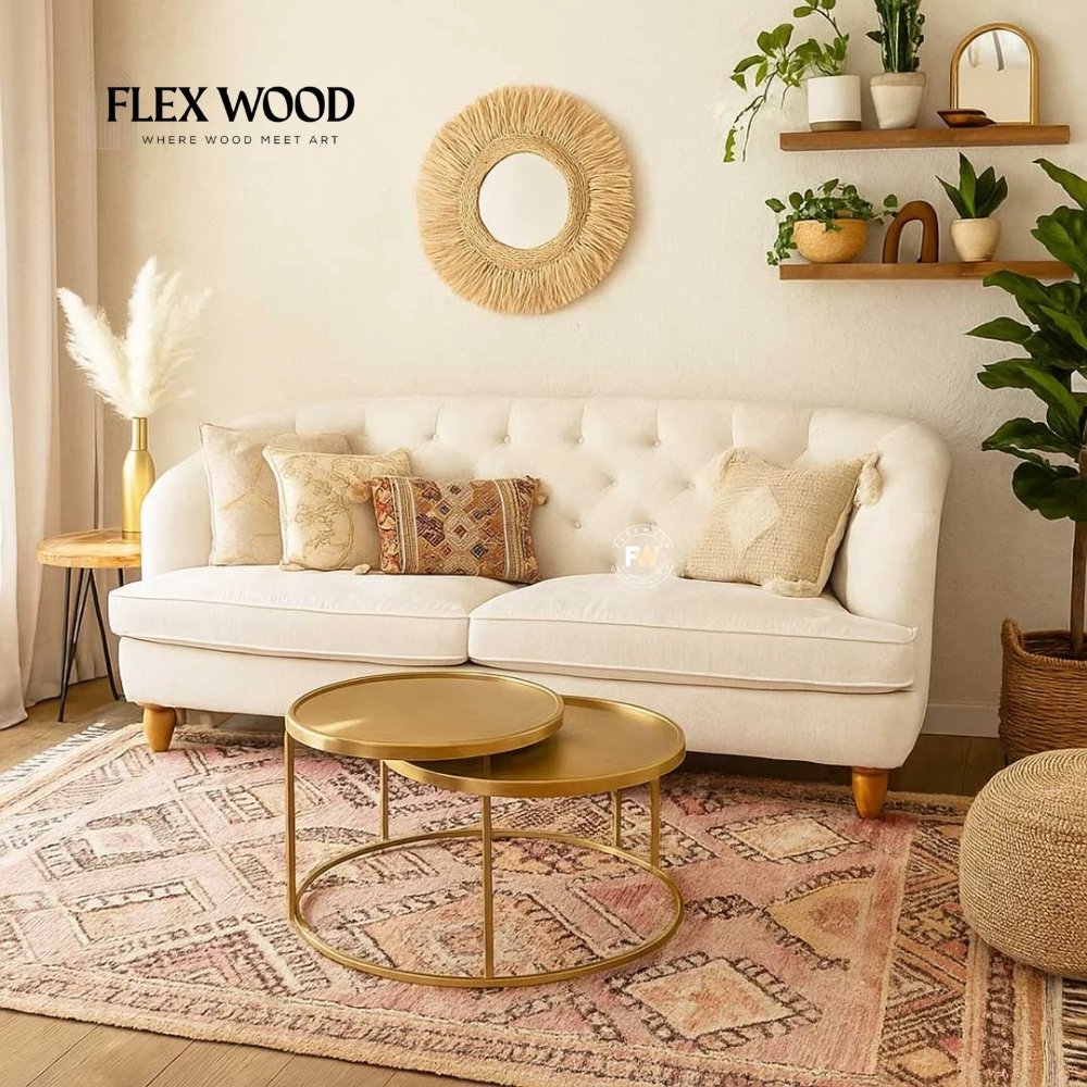 6 Handcrafted Mango Wood 3-Seater Sofa – Tufted Velvet Couch for Living Room - Image 1