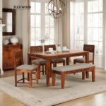 Solid Sheesham Wood 6 Seater Dining Table Set With 4 Chairs & 1 Bench