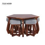 Solid Sheesham Wood Coffee Table Set With 5 Stools