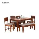 Solid Sheesham Wood 6 Seater Dining Table Set With 4 Chairs & 1 Bench - Image 2