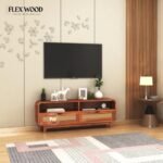 Wood TV Unit With 2 Cane Drawers
