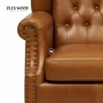 Leather Chesterfield Wing Chair In Tan Finish - Image 8
