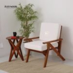 solid Wood Arm Chair with Boucle Fabric Upholstery