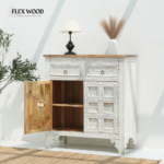 Wooden 2 Door 2 Drawer Cabinet - White finish - Image 4