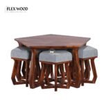 Solid Sheesham Wood Coffee Table Set With 5 Stools - Image 2