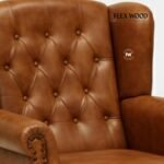 Leather Chesterfield Wing Chair In Tan Finish - Image 9