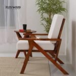 solid Wood Arm Chair with Boucle Fabric Upholstery - Image 2