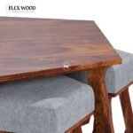 Solid Sheesham Wood Coffee Table Set With 5 Stools - Image 3