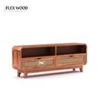 Wood TV Unit With 2 Cane Drawers - Image 3