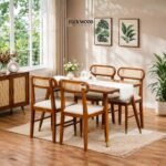 Flexwood Solid Wood Rattan Cane Dining Table Four Seater Set