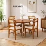 Flexwood Solid Wood Rattan Cane Round Dining Table Four Seater Set