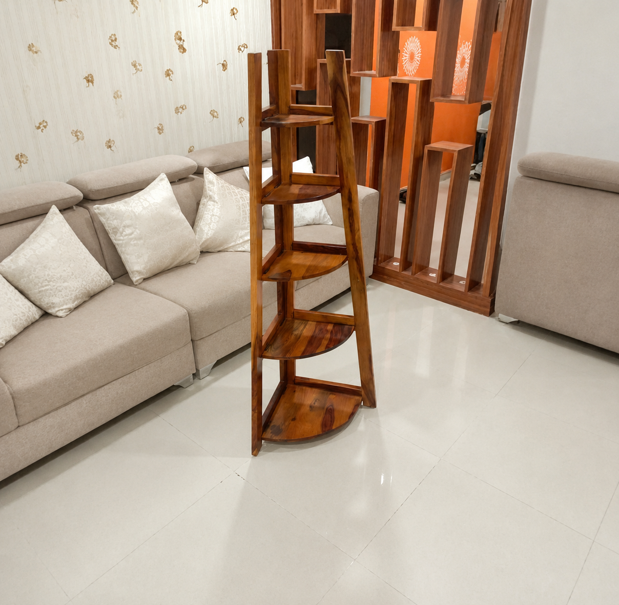 Sia sheesam wood corner bookshlef(walnut finish) photo review