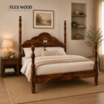 Flexwood Solid Sheesham Wood Poster Bed In King Size(honey finish)