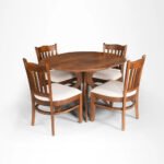 Flexwood modern round Dining Table with Chair(teak finish)