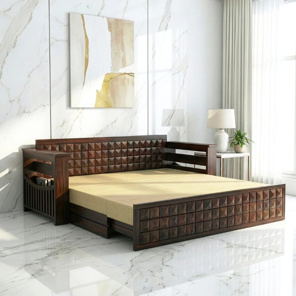 19 Morse Sheesham Wood Sofa Cum Bed(walnut finish) - Image 1