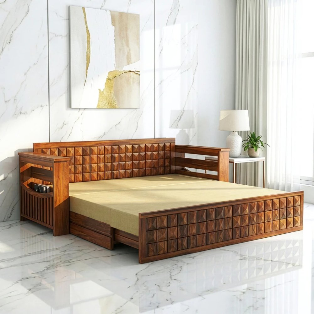 20 Morse Sheesham Wood Sofa Cum Bed(honey finish) - Image 1