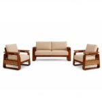 Rattan cane  Solid Sheesham Wood Sofa set (honey finish) - Image 2