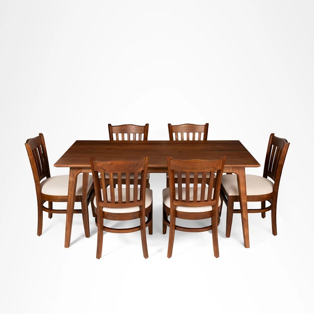 46 Modern Solid 6 Seater Wooden Dining Table with Chair(teak finish) - Image 1