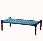 Rajasthani Wooden Khatiya Khaat (Light Blue and Dark Blue) - Image 3
