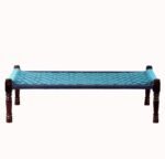 Rajasthani Wooden Khatiya Khaat (Light Blue and Dark Blue) - Image 2