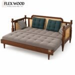 Flexwood Rattan cane solid wood sheesaam sofa come bed (walnut finish) - Image 4