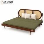 Flexwood antique look s sofa cum bed with cane detailing(walnut finish) - Image 2